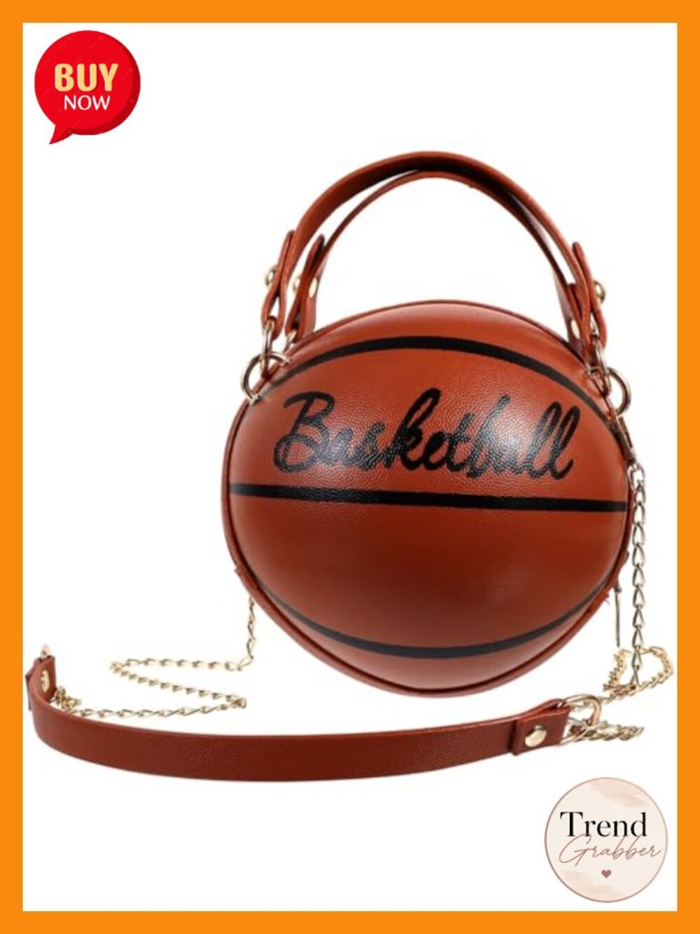 Basketball Shape Crossbody Bag PU Leather Chain Strap Zipper Women Party